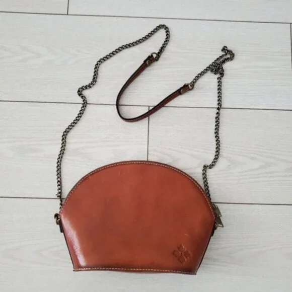 Patricia Nash Tan Italian Leather boho Chainlink Crossbody Rustic Bag - Picture 2 of 7